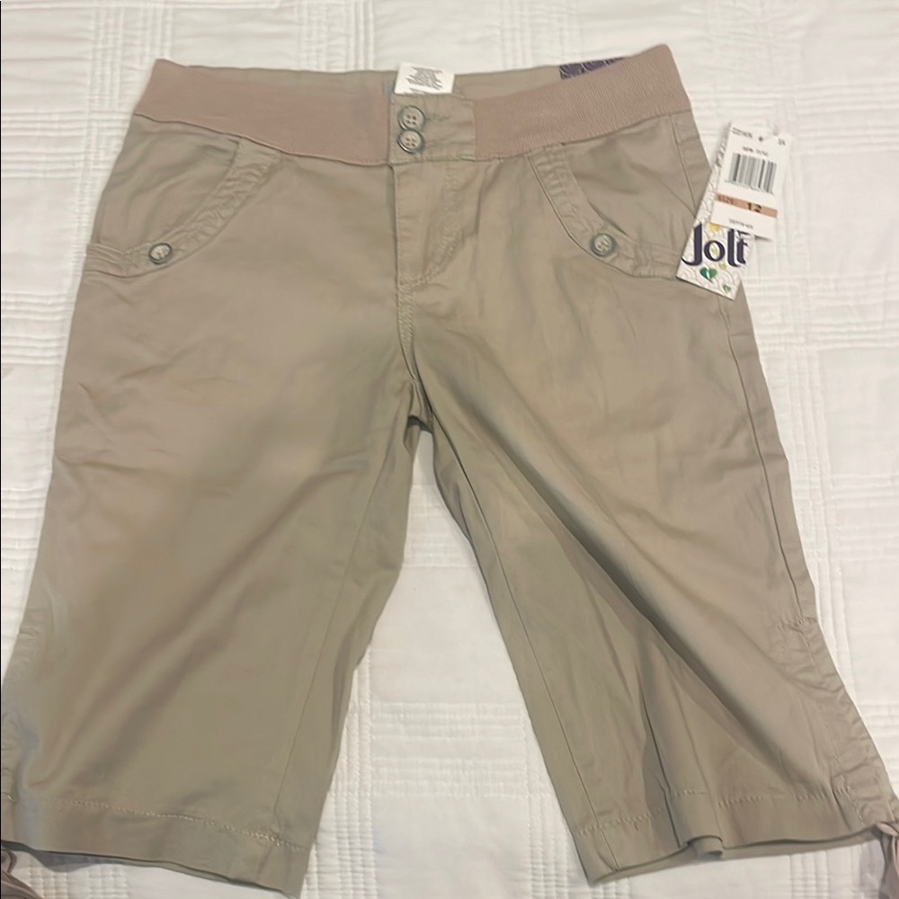 Jolt Girls Youth size 12 Tan Shorts with stretchy waist (c)